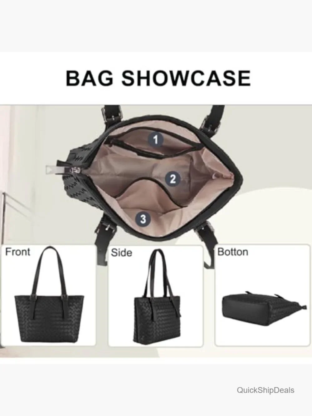 Large Woven Faux Leather Hobo Tote Bag with Adjustable Strap